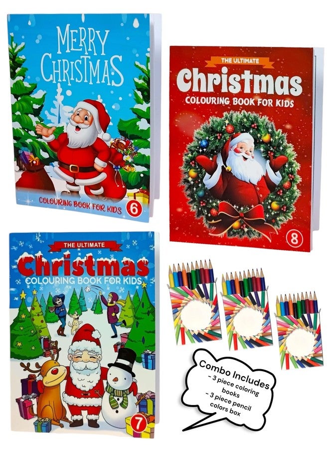 Le Delite Santa Claus Stationery Gift Set for Kids | Christmas Theme 3-Piece Coloring Book Set with 3 Pencil Colors | Cute & Stylish School Stationery & Art Drawing Book | XMAS Gift for Kids - Image 2